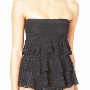 Crochet tiered bandini black Swim Top With Strap